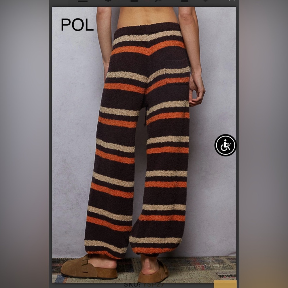 BPB219-3🤎❤️POL playful Striped Pants in softest berber fleece-perfect casual day - Picture 6 of 9